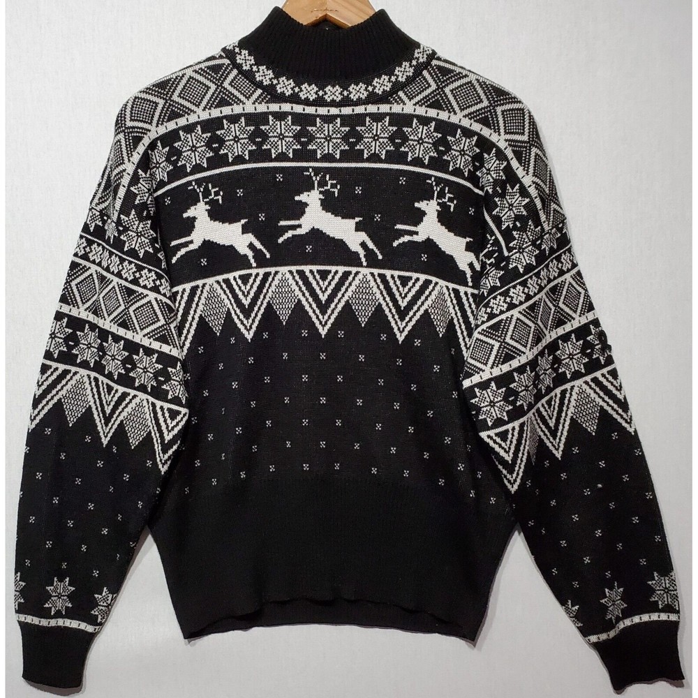 Vintage 80s 90s DEMETRE Snowflake Reindeer Wool Blend Women's Ski Sweater - M